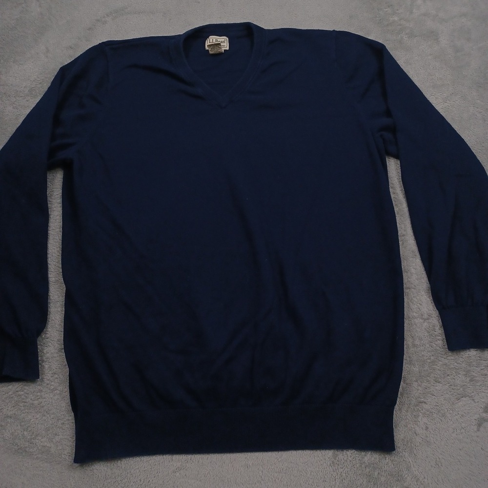 LL Bean Sweater Mens XLT Blue Knit Outdoor V Neck‎ Pullover Casual